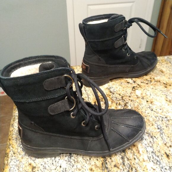 UGG Azaria Black Waterproof Suede Lace Up Leather Winter Boots 1017380 Women's 7 - Picture 5 of 12